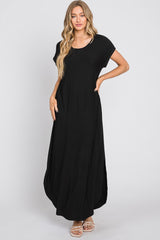 Black Round Hem Side Slit Maxi Dress