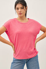 Fuchsia Linen Blend Maternity Short Sleeve Tee