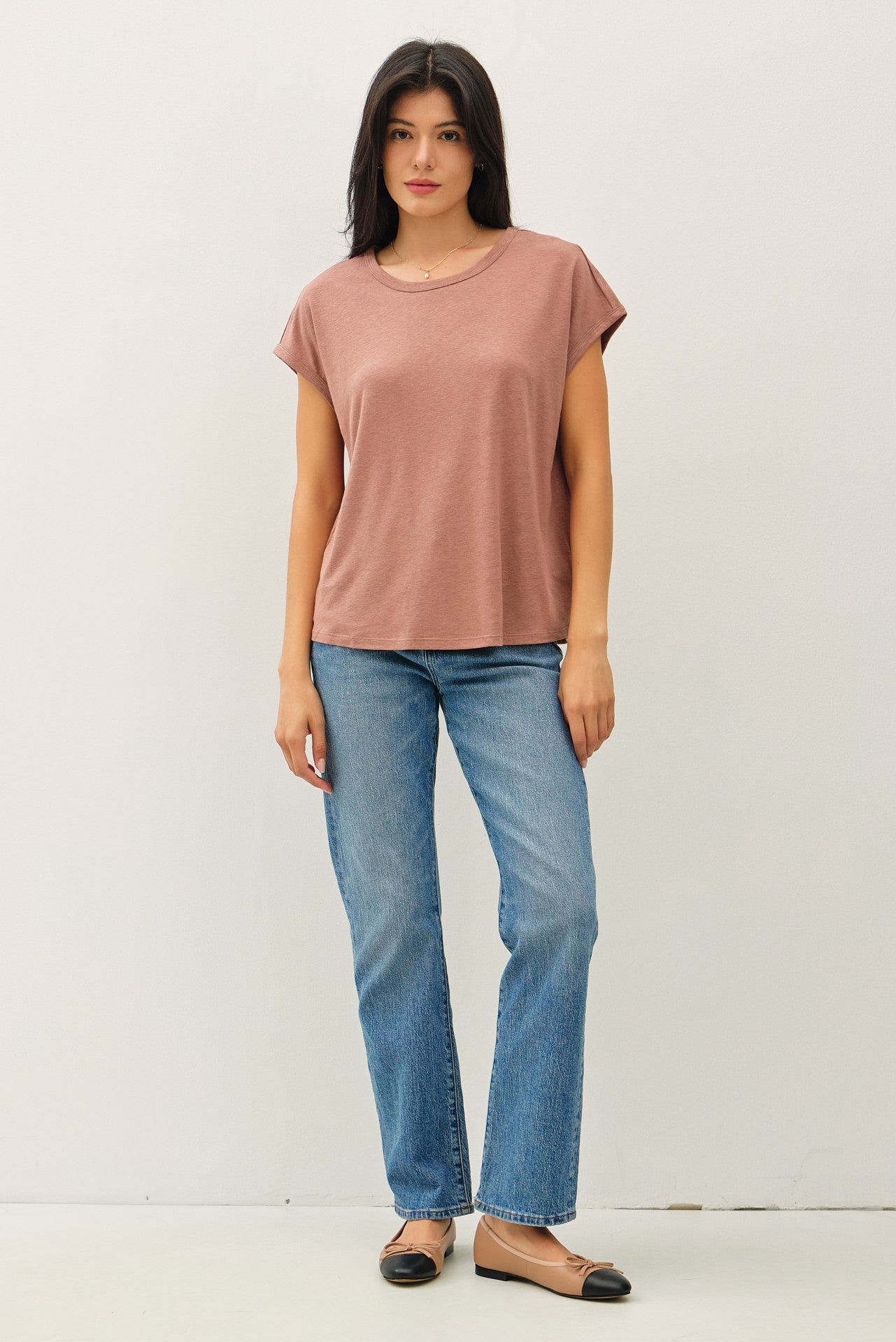 Brown Linen Blend Short Sleeve Tee