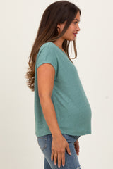 Light Olive Linen Blend Maternity Short Sleeve Tee