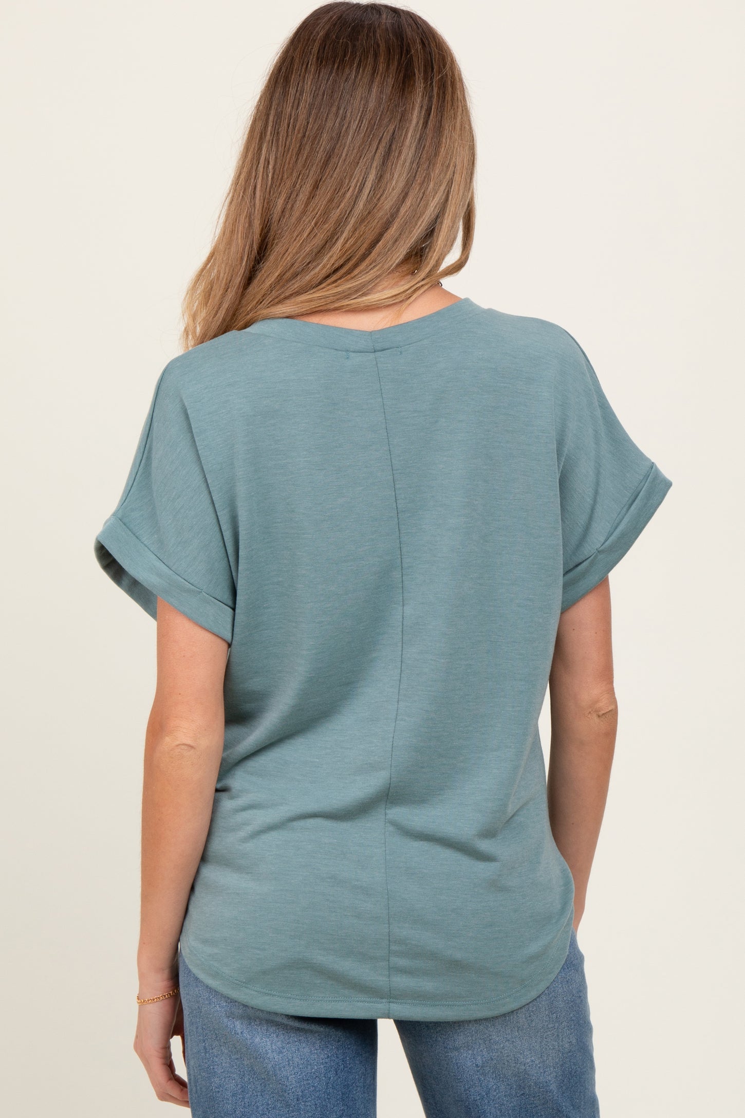 Light Olive Rolled Cuff Short Sleeve Maternity Top