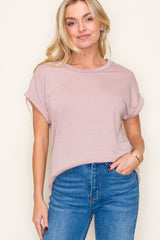 Light Mauve Rolled Cuff Short Sleeve Top