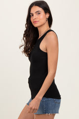 Black Ribbed Basic Crew Neck Tank