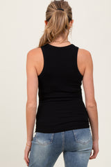 Black Ribbed Basic Crew Neck Maternity Tank