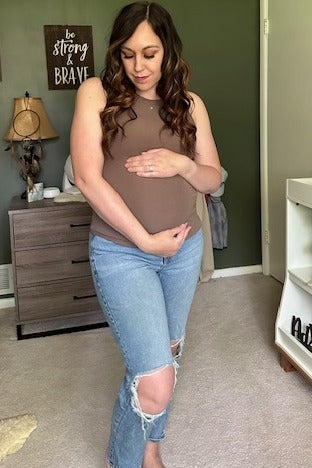 Mocha Ribbed Basic Crew Neck Maternity Tank