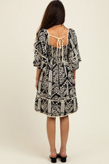 Black Printed Tie Back Contrast Trim Dress