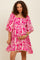 Fuchsia Printed Tie Back Contrast Trim Maternity Dress
