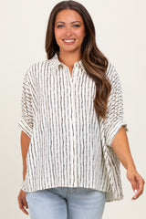 Ivory Striped Drop Shoulder Button Down Maternity Blouse