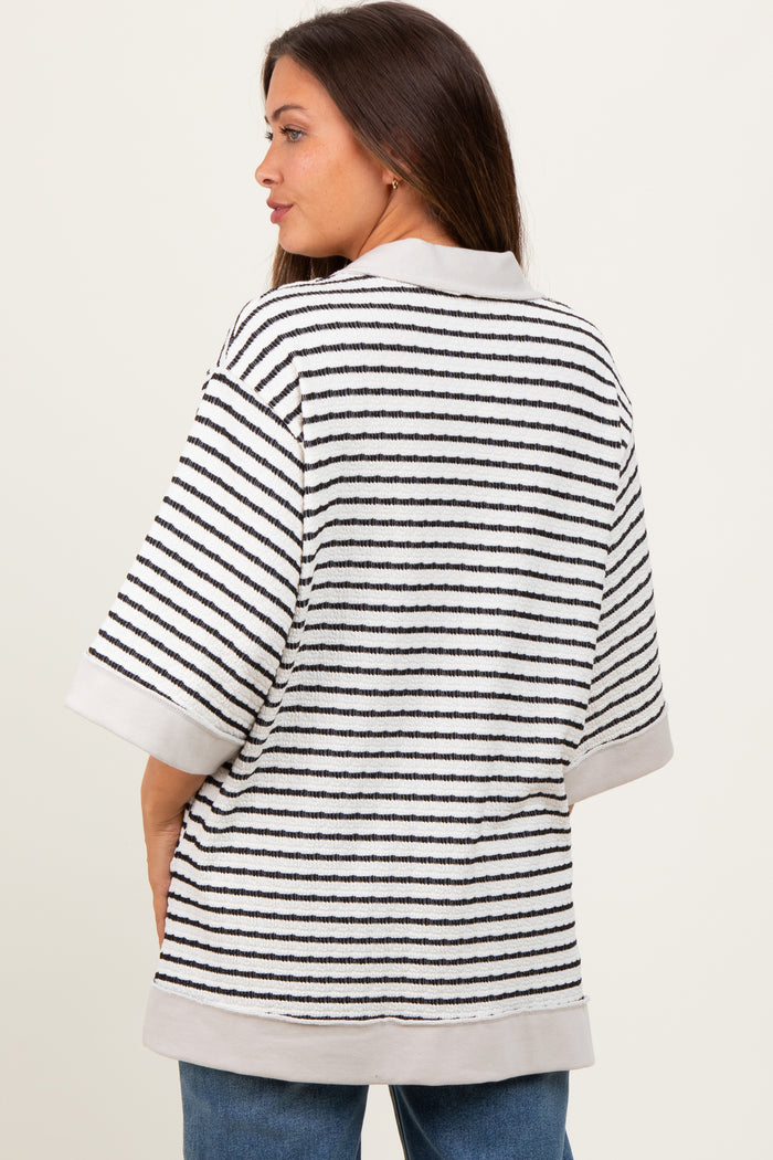 Cream/Black Stripe Button Down Maternity Tunic Top