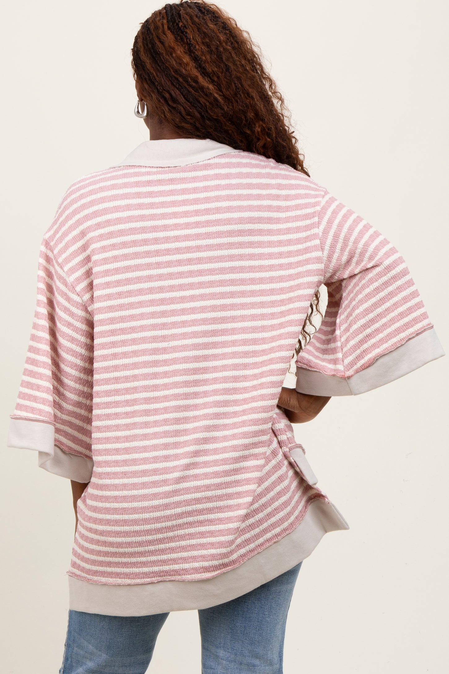 Mauve/Cream Stripe Button Down Tunic Top