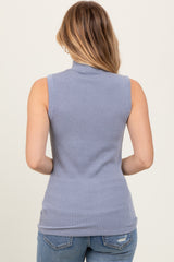 Charcoal Striped Ribbed Mock Neck Sleeveless Top