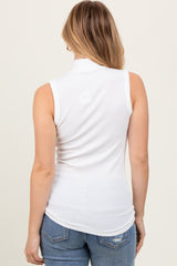Ivory Striped Ribbed Mock Neck Sleeveless Top