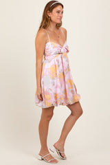 Light Pink Floral Tie Front Mini Dress