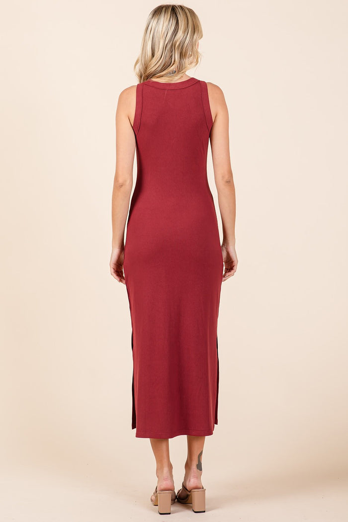 Burgundy Ribbed Side Slit Tank Dress