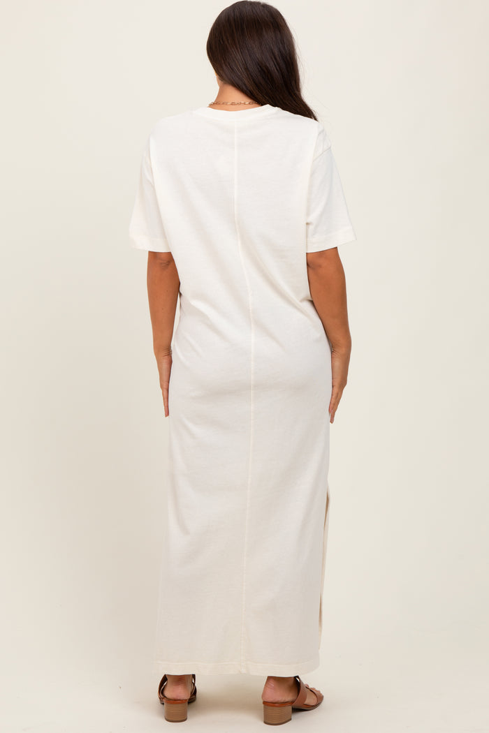 Cream Short Sleeve Knit T-Shirt Maternity Maxi Dress