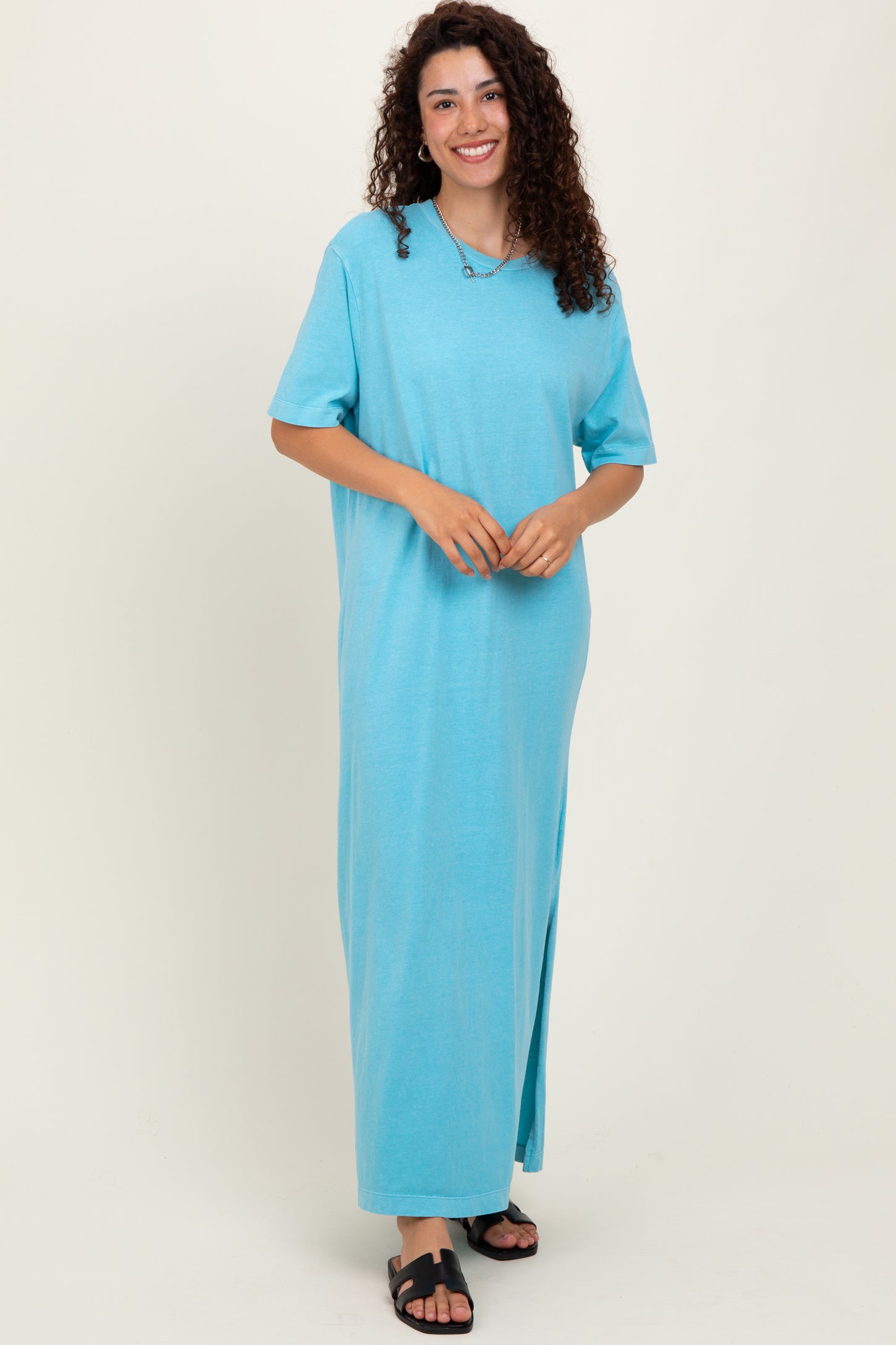 Aqua Short Sleeve Knit T-Shirt Maxi Dress
