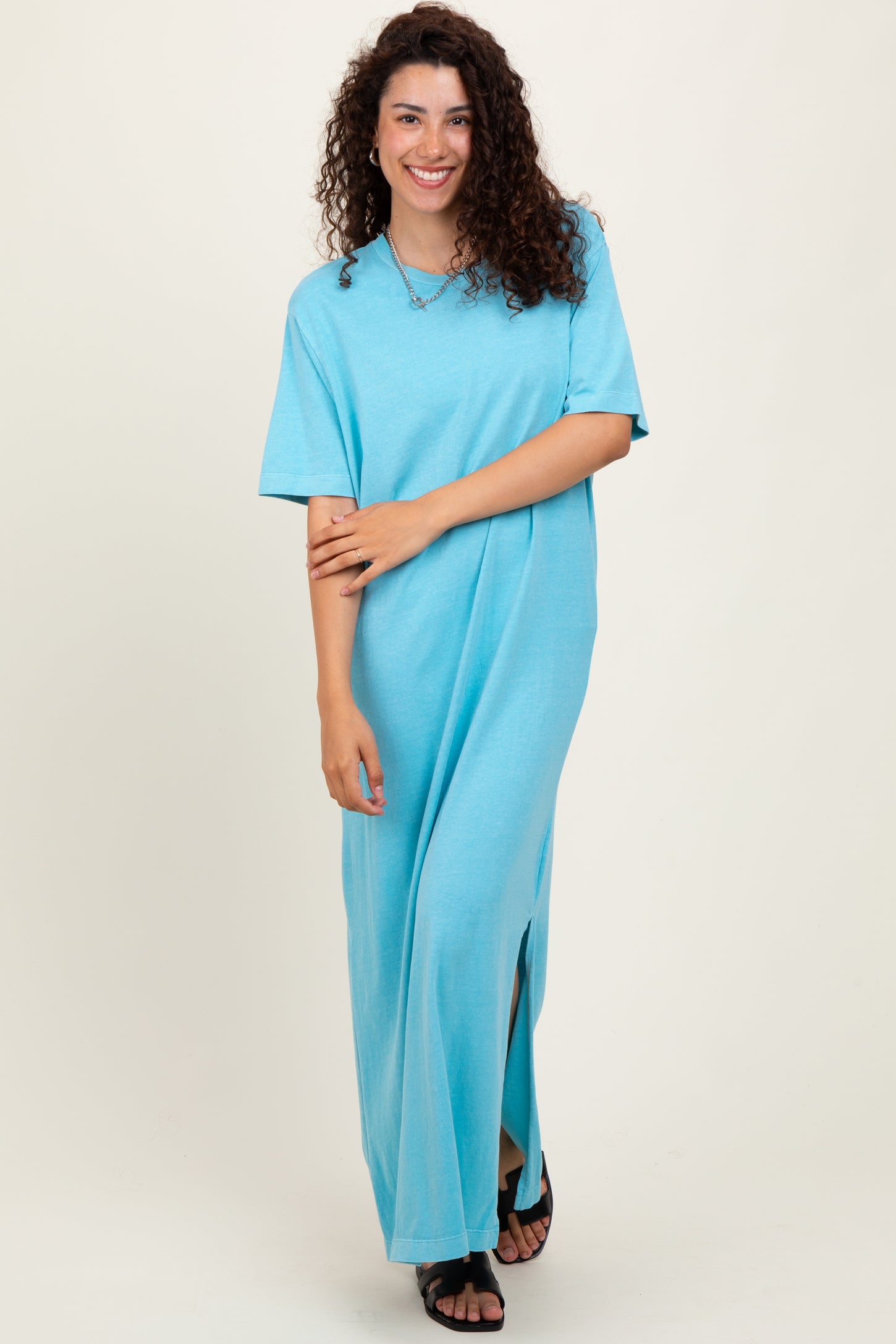 Aqua Short Sleeve Knit T-Shirt Maxi Dress