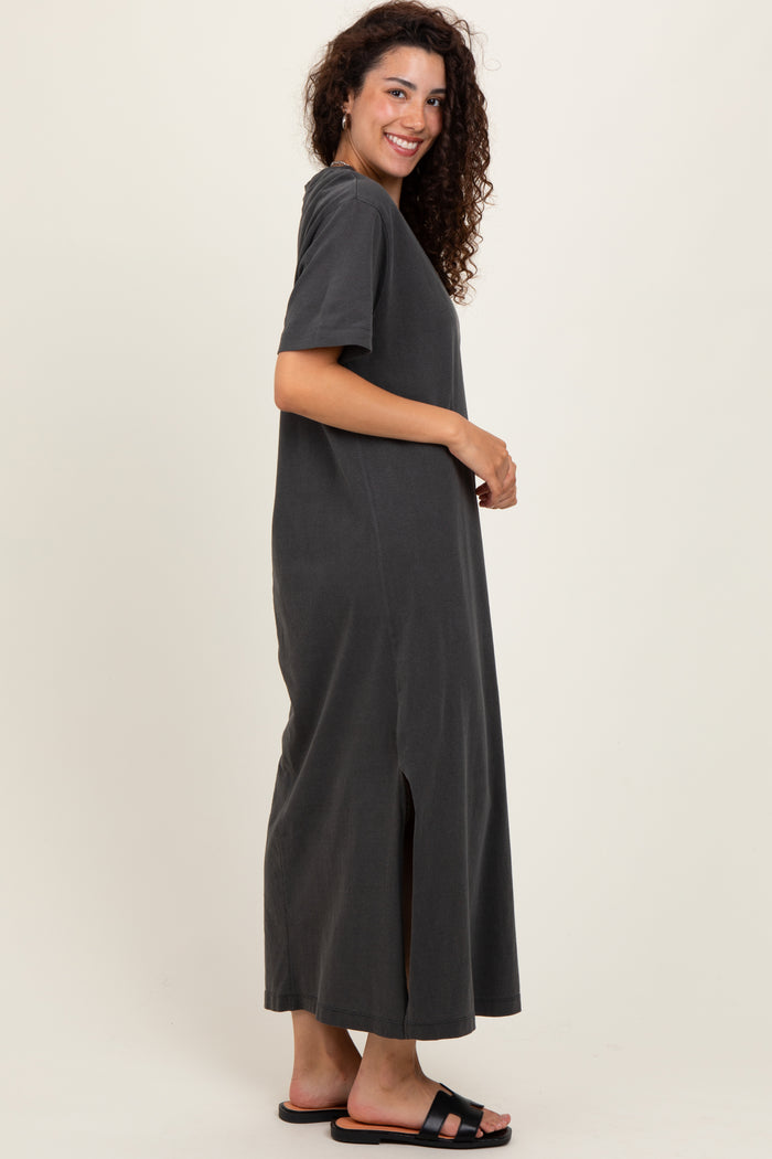 Black Short Sleeve Knit T-Shirt Maxi Dress