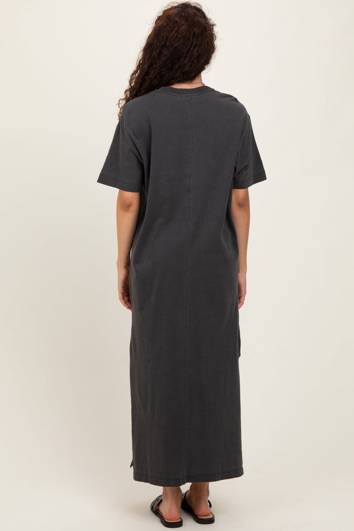 Black Short Sleeve Knit T-Shirt Maxi Dress