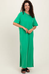 Green Short Sleeve Knit T-Shirt Maternity Maxi Dress