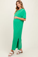 Green Short Sleeve Knit T-Shirt Maternity Maxi Dress