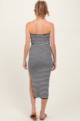 Black/White Striped Strapless Fitted Maternity Maxi Dress