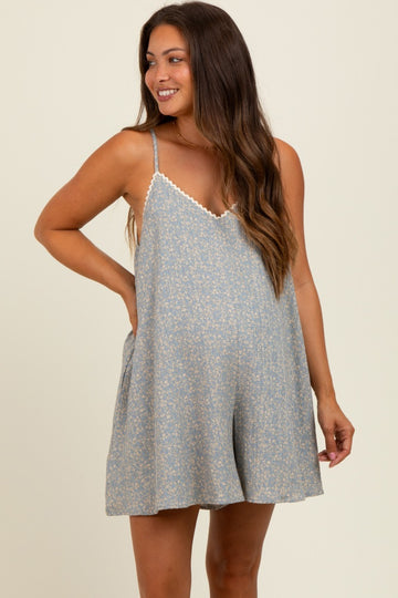 Light Blue Flowy Jacquard Ditsy Maternity Romper