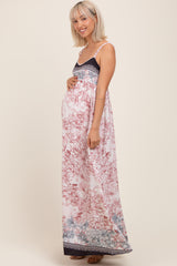 Charcoal Floral Contrast Border Maternity Maxi Dress
