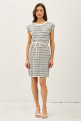 Blue Striped Knit Sash Tie Maternity Dress