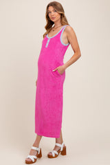 Fuchsia Contrast Trim Terry Knit Sleeveless Maternity Dress