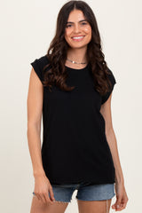 Black Soft Cap Sleeve Maternity T-Shirt Top