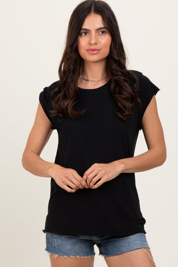 Black Soft Cap Sleeve Maternity T-Shirt Top