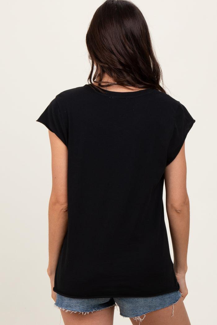 Black Soft Cap Sleeve Maternity T-Shirt Top