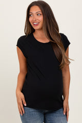 Black Soft Cap Sleeve Maternity T-Shirt Top