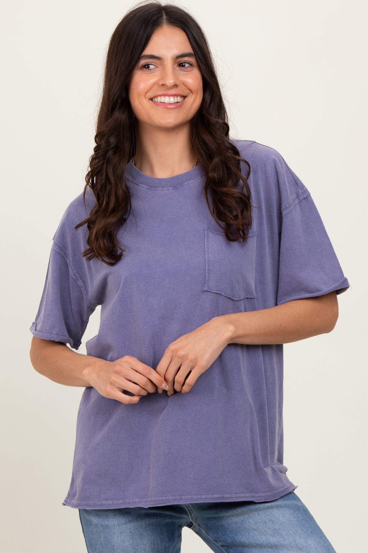 Lavender Short Sleeve Front Pocket Tunic Top