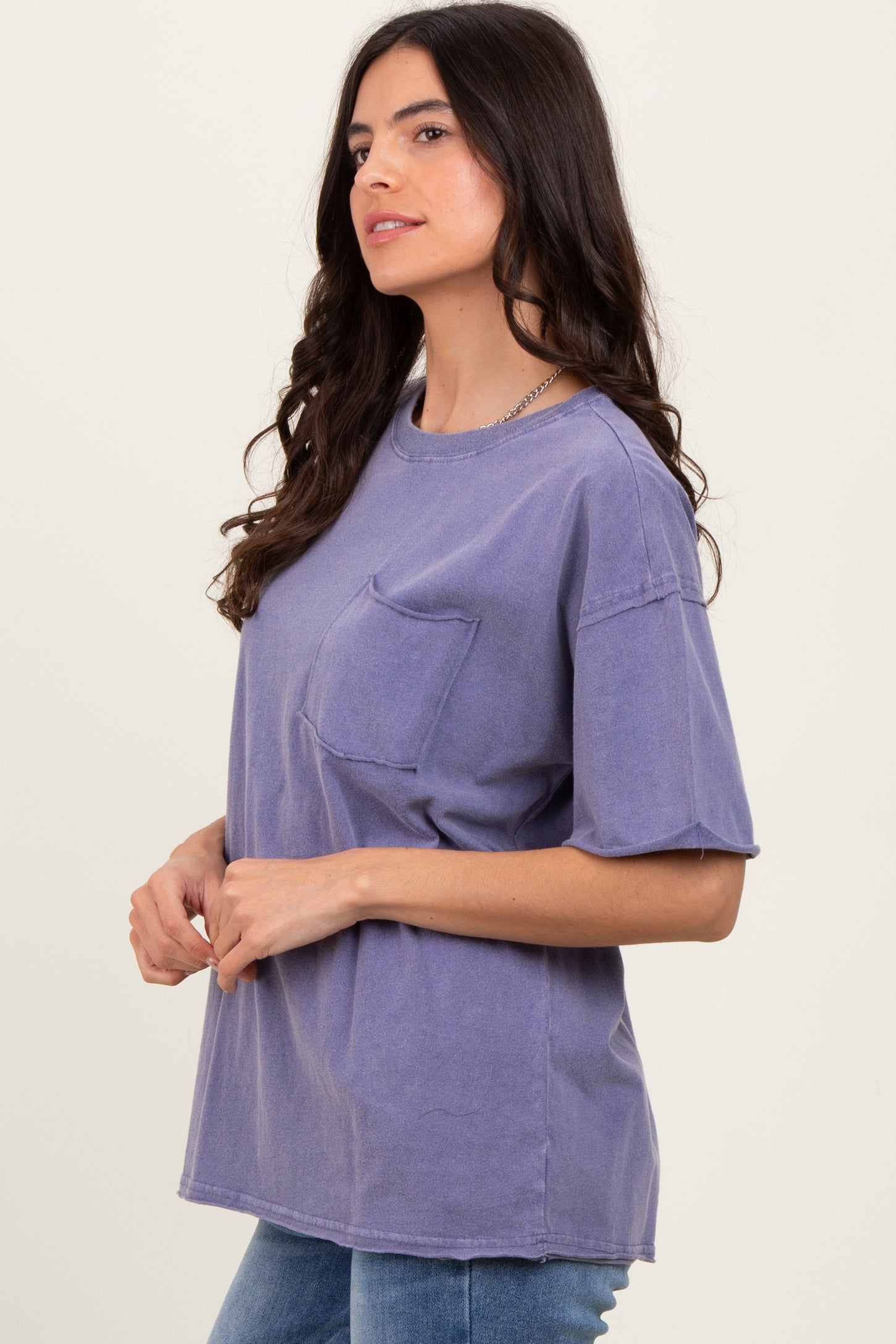 Lavender Short Sleeve Front Pocket Tunic Top