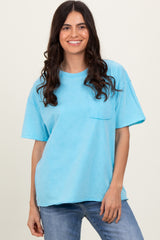 Aqua Short Sleeve Front Pocket Tunic Maternity Top
