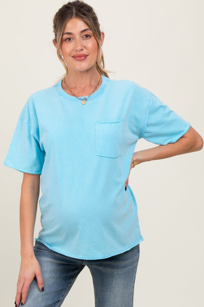 Aqua Short Sleeve Front Pocket Tunic Maternity Top