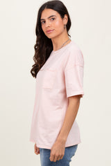 Light Pink Short Sleeve Front Pocket Tunic Top