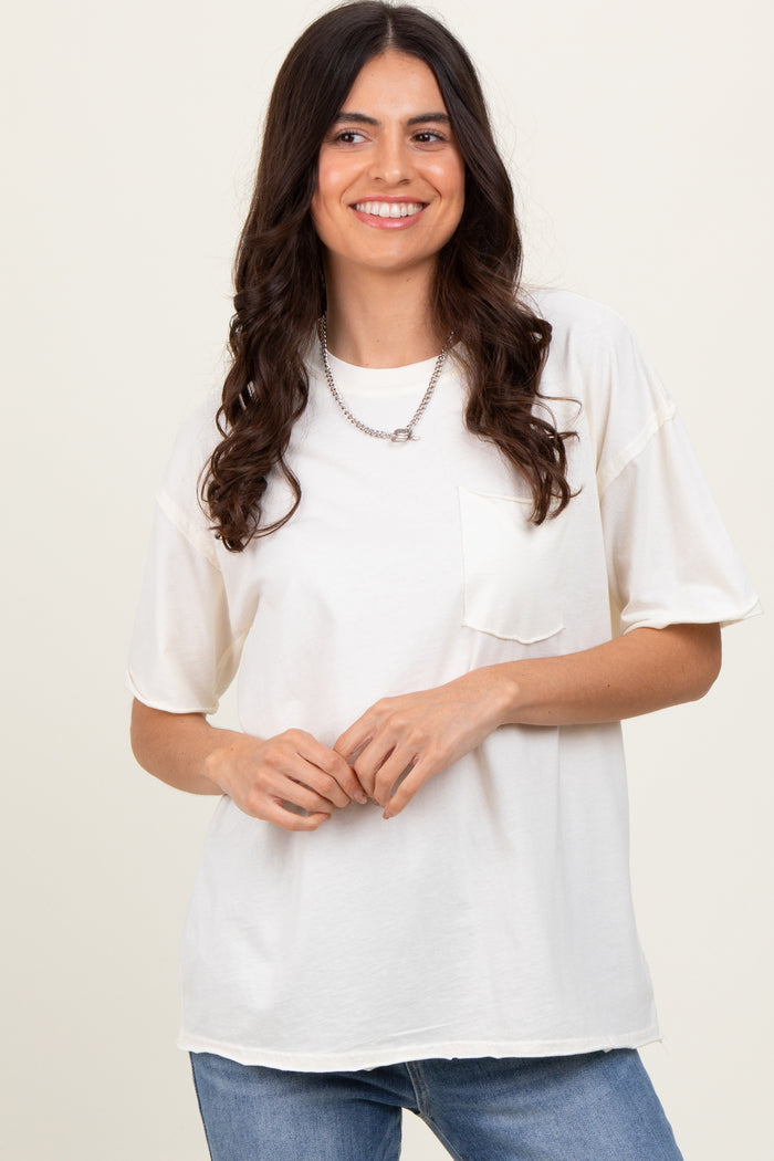 Ivory Short Sleeve Front Pocket Tunic Top