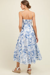 Blue Spaghetti Strap Printed A-Line Maternity Midi Dress