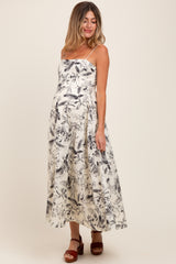 Cream Spaghetti Strap Printed A-Line Maternity Midi Dress