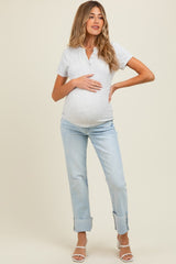 Light Blue Distressed Cropped Cuffed Maternity Straight Leg Jeans
