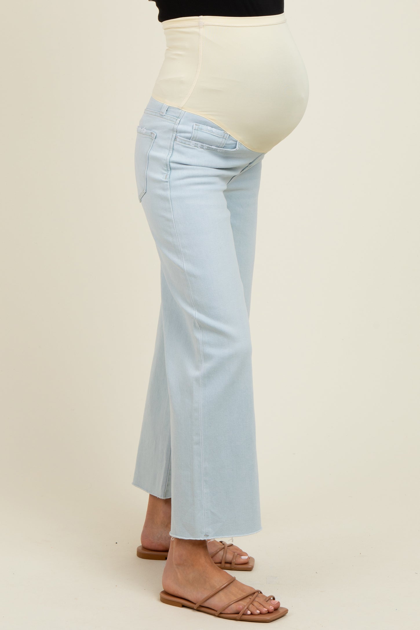 Light Blue Raw Hem Cropped Wide Leg Maternity Jeans