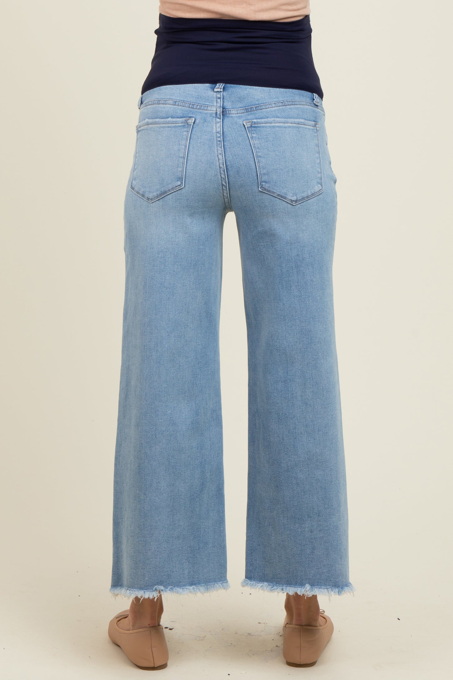 Blue Fringe Hem Ankle Wide Leg Maternity Jeans