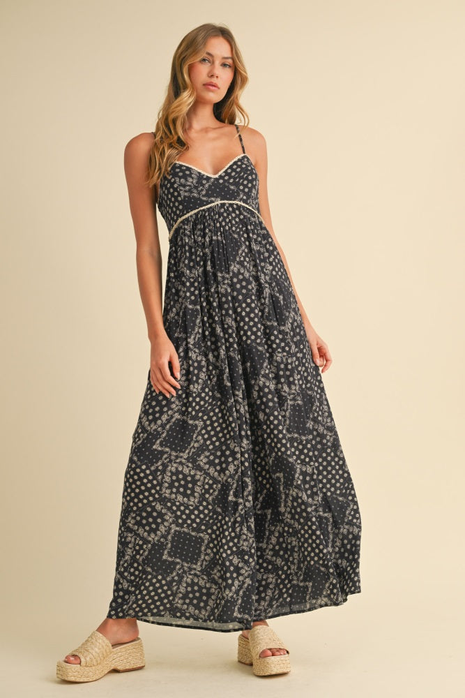 Black Paisley Printed Wide Relaxed Fit Jumpsuit