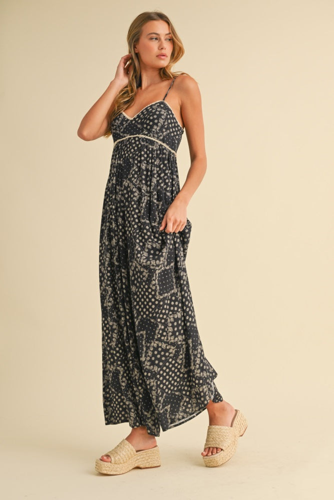 Black Paisley Printed Wide Relaxed Fit Jumpsuit