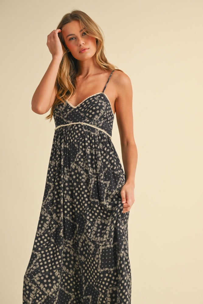 Black Paisley Printed Wide Relaxed Fit Jumpsuit