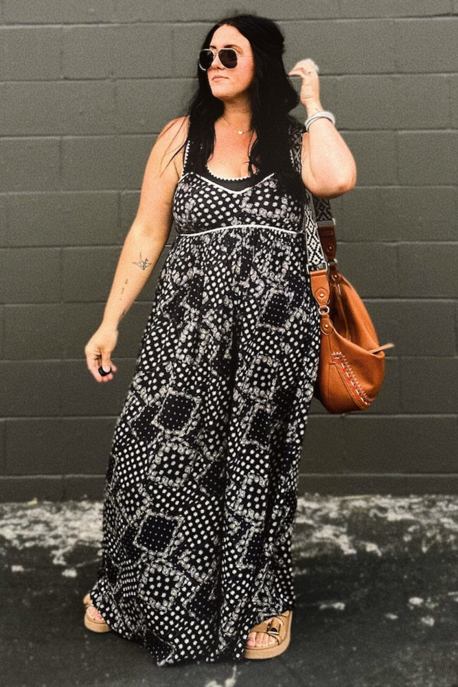 Black Paisley Printed Wide Relaxed Fit Jumpsuit