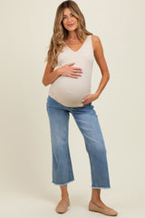 Blue Raw Hem Cropped Slim Wide Leg Maternity Jeans